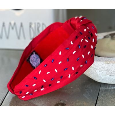 Patriotic Confetti Red Seed Bead Front Knot Headband