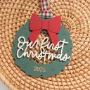  Personalized “Our First Christmas” Wreath Ornament – Hand-Painted Birch Wood – OBX Handmade Holiday Keepsake