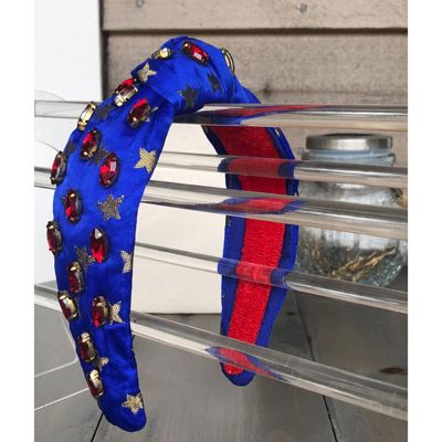Patriotic Blue and Gold Star Jeweled Top Knot Headband 4th of July
