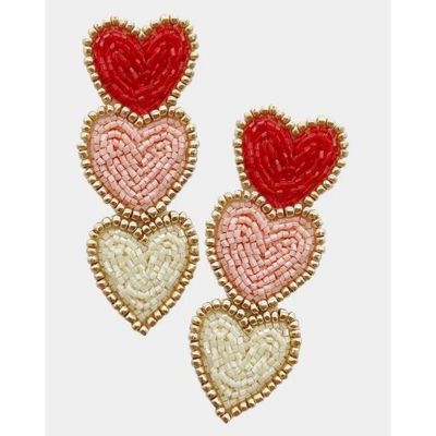 Triple Hearts Seed Bead Dangle Earrings