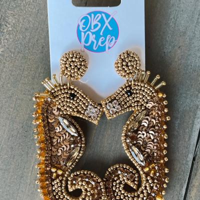 Gold Seahorse Seed Beaded Dangle Earrings