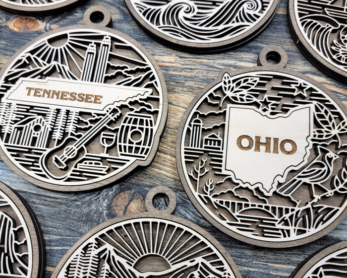 Handmade Wooden State Ornaments – 52 State & Territory Designs | Personalized Hometown Pride Gifts