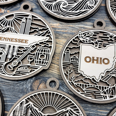 Handmade Wooden State Ornaments – 52 State & Territory Designs | Personalized Hometown Pride Gifts