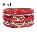 Red Boho Leather Wrap Cuff Bracelets