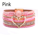 Pink Boho Leather Wrap Cuff Bracelets