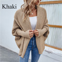 Khaki Small Women's Batwing Sleeve Knit Loose Cardigan