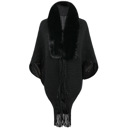 Black Fuzzy Collar Shawl Poncho Cardigan