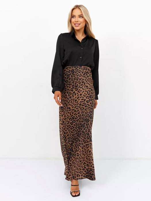 Satin Leopard Print Maxi Dress