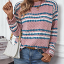  Contrast Striped Round Neck Loose Sweater