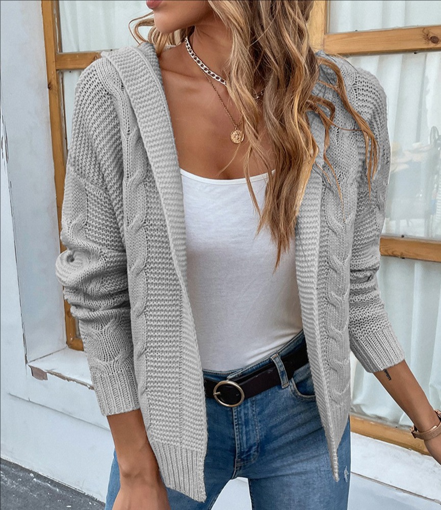 Women Hooded Cardigan Knitted Coat