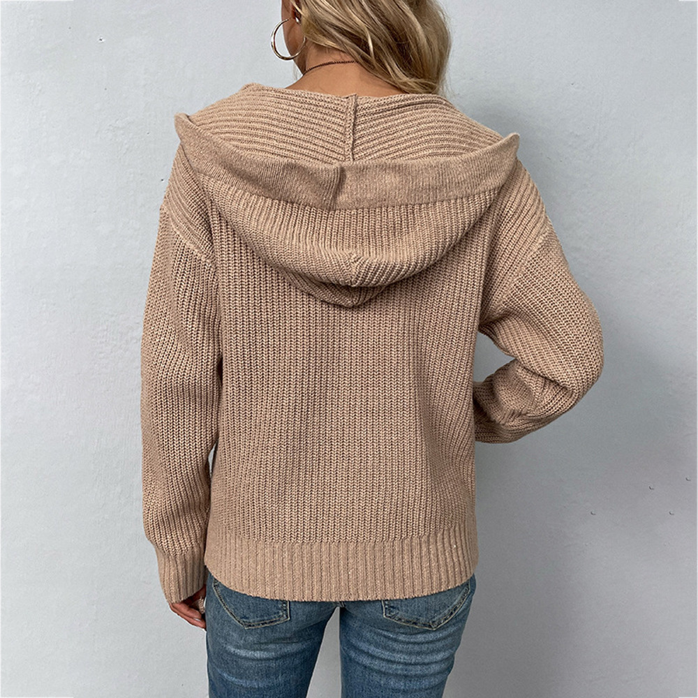 Womens Hooded Zip Knit Sweater Cardigan