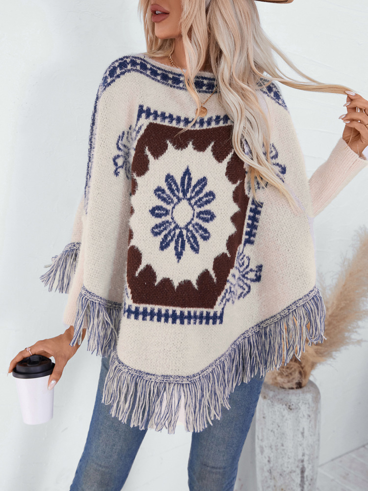 Retro Off Shoulder Sweater Poncho