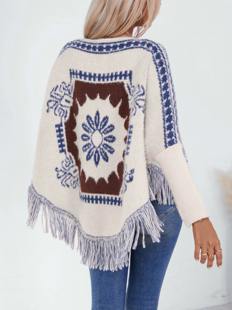 Retro Off Shoulder Sweater Poncho