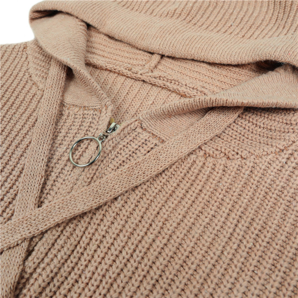 Womens Hooded Zip Knit Sweater Cardigan