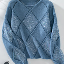 Blue Small Openwork Sequin Knit Sweater