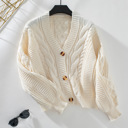 Beige Small Women's Sweater Open Front Cardigan