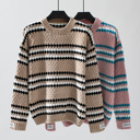  Contrast Striped Round Neck Loose Sweater