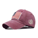 Burgundy Washed Cotton USA Flag Cap