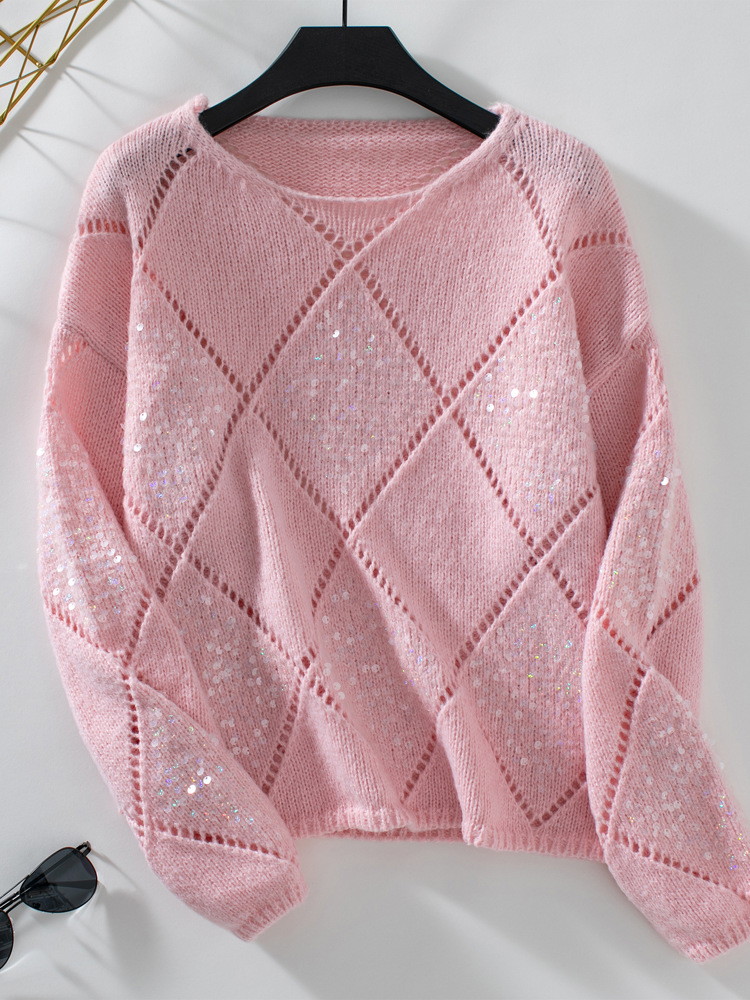 Openwork Sequin Knit Sweater