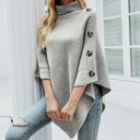 Gray Womens Turtleneck Poncho Sweater