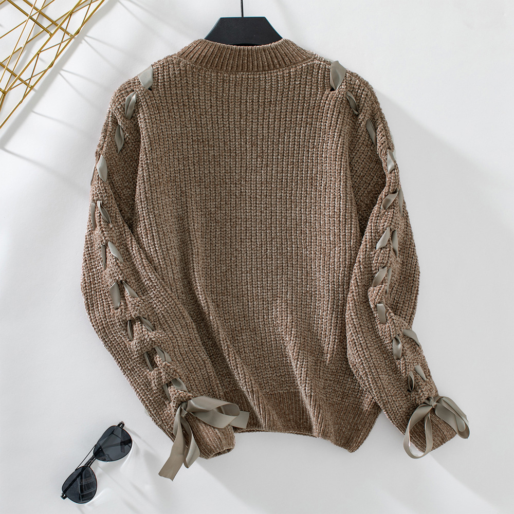 Women Sweater with Arm Lace Up