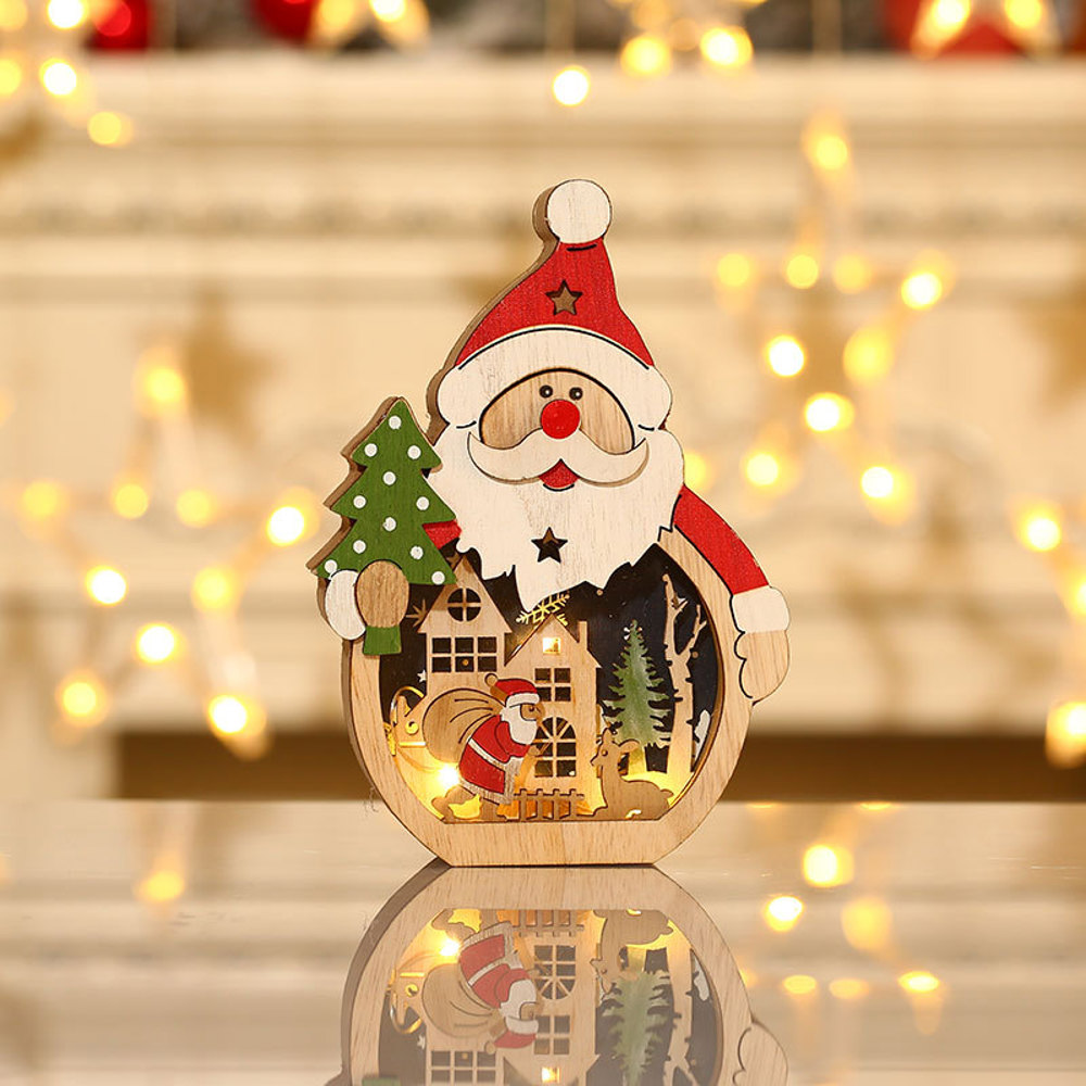 Wooden Santa Snowman Christmas Ornament