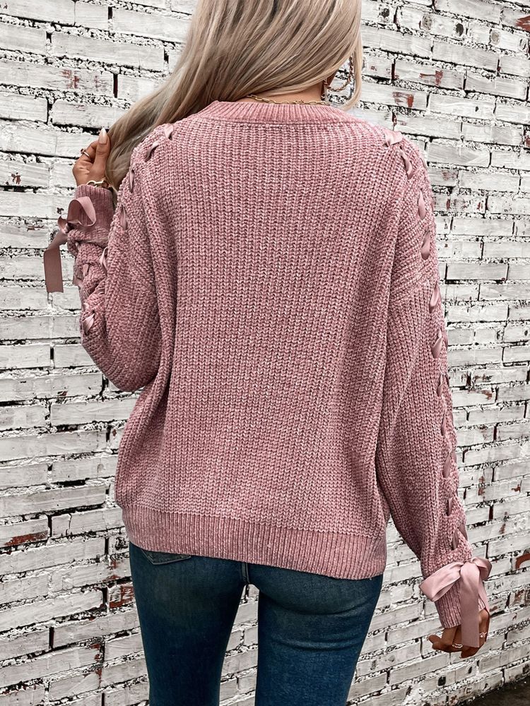 Women Sweater with Arm Lace Up