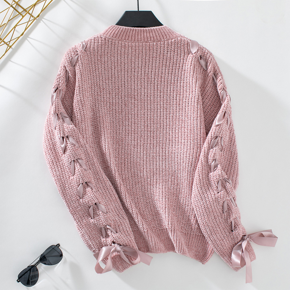 Women Sweater with Arm Lace Up