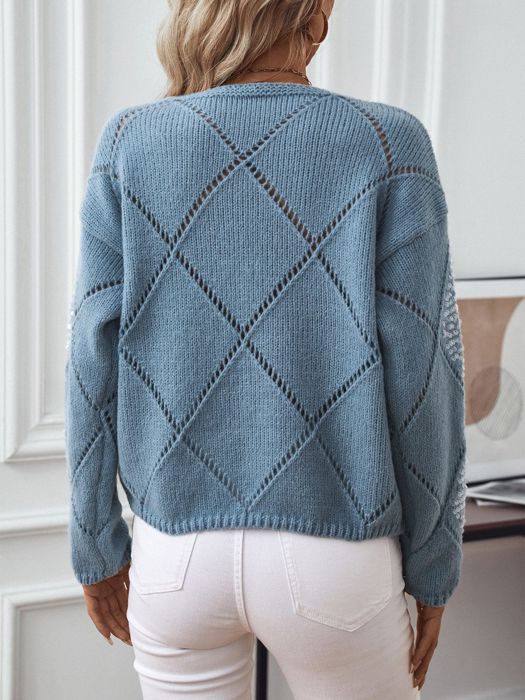 Women Openwork Sequin Knit Sweater