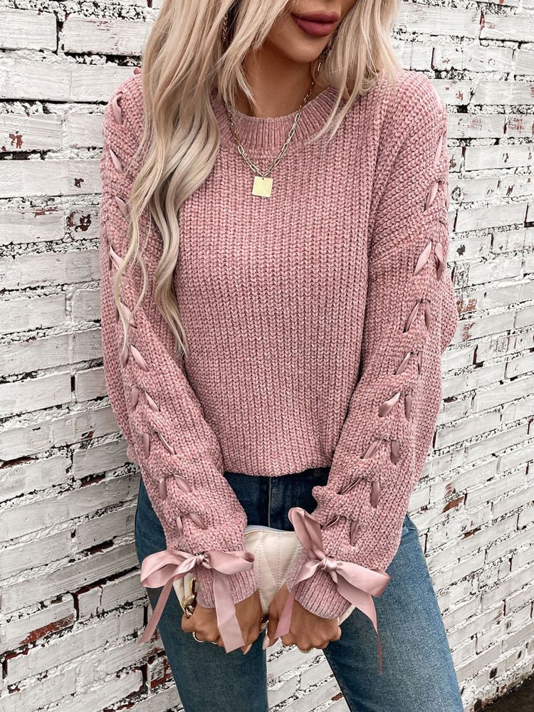 Women Sweater with Arm Lace Up