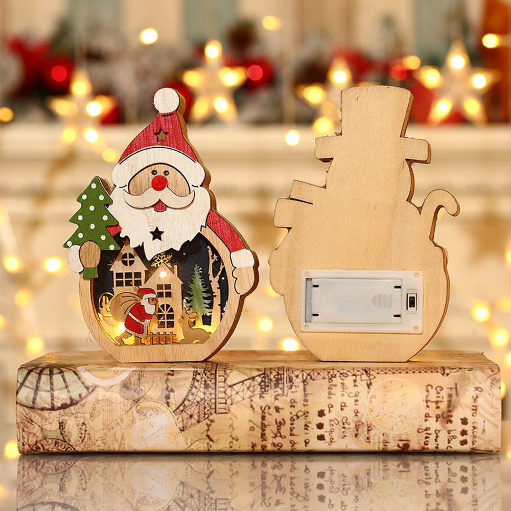 Wooden Santa Snowman Christmas Ornament