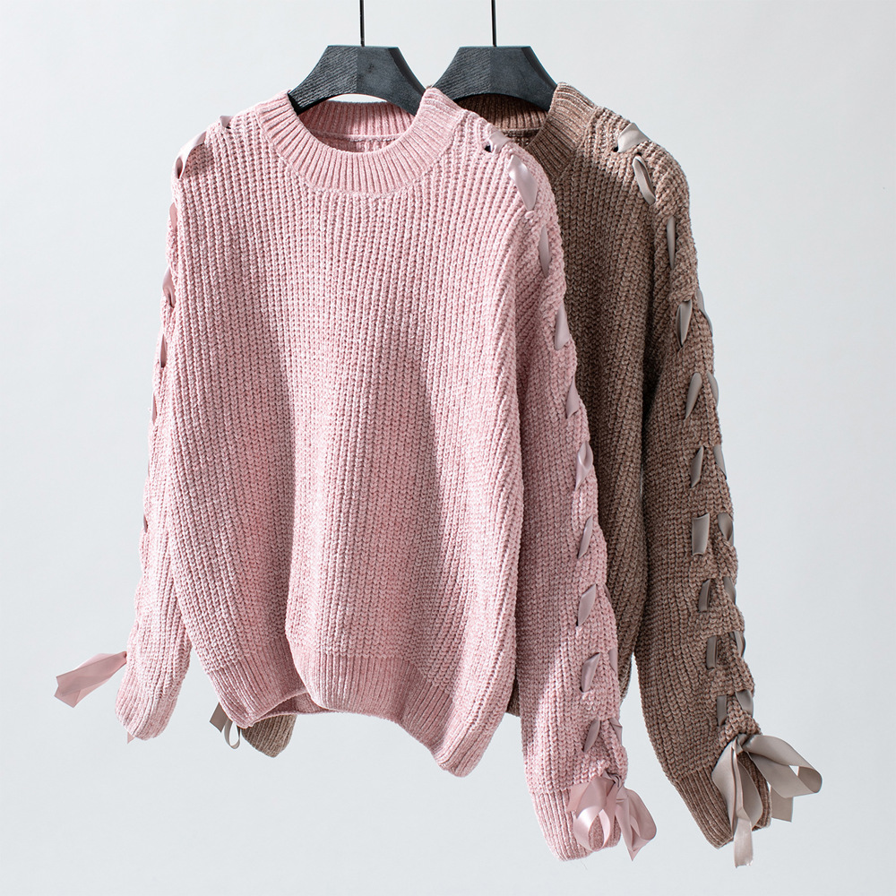 Women Sweater with Arm Lace Up