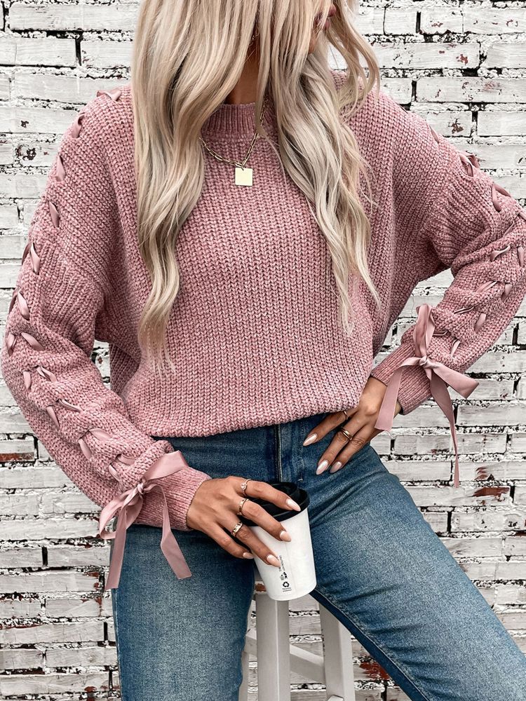 Women Sweater with Arm Lace Up