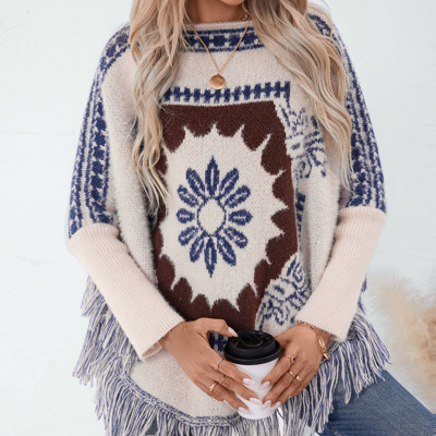 Retro Off Shoulder Sweater Poncho