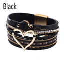 Black Boho Leather Wrap Cuff Bracelets