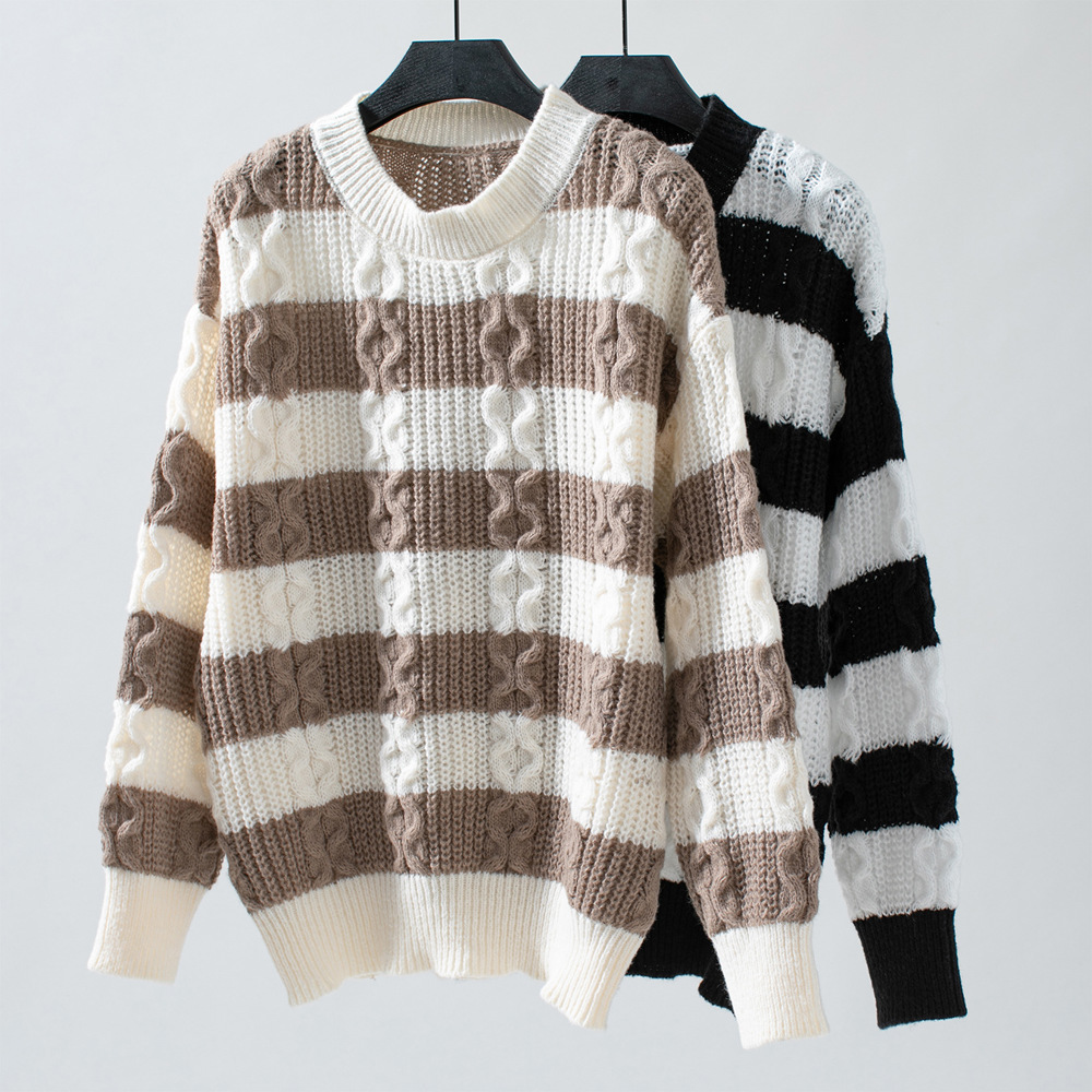 Striped Round Neck Long Sleeve Sweater