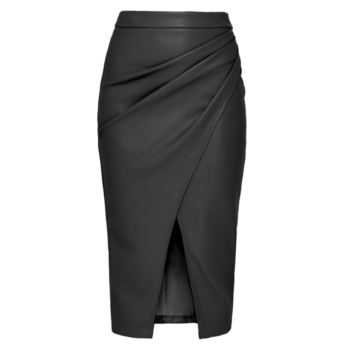 Womens Faux Leather Midi Skirt