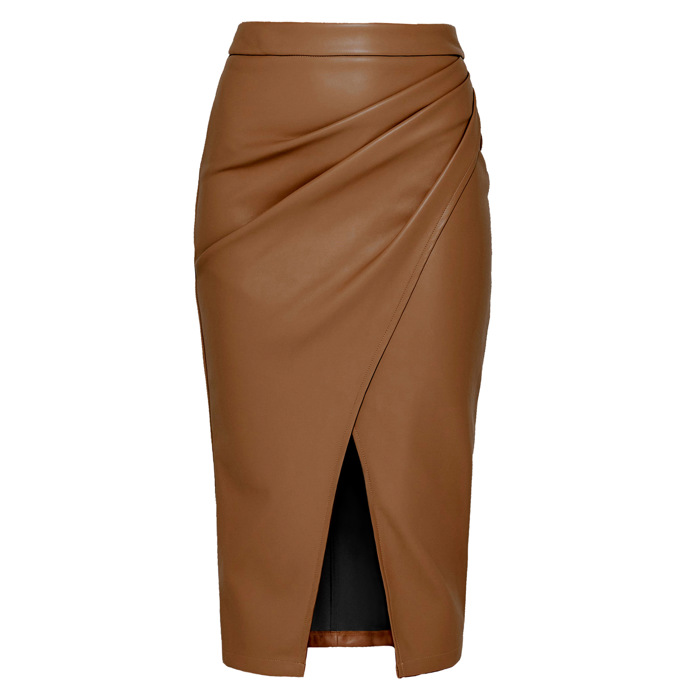 Womens Faux Leather Midi Skirt