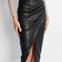  Womens Faux Leather Midi Skirt