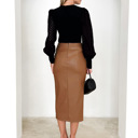  Womens Faux Leather Midi Skirt