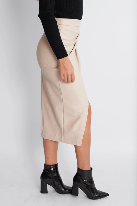 Womens Faux Leather Midi Skirt