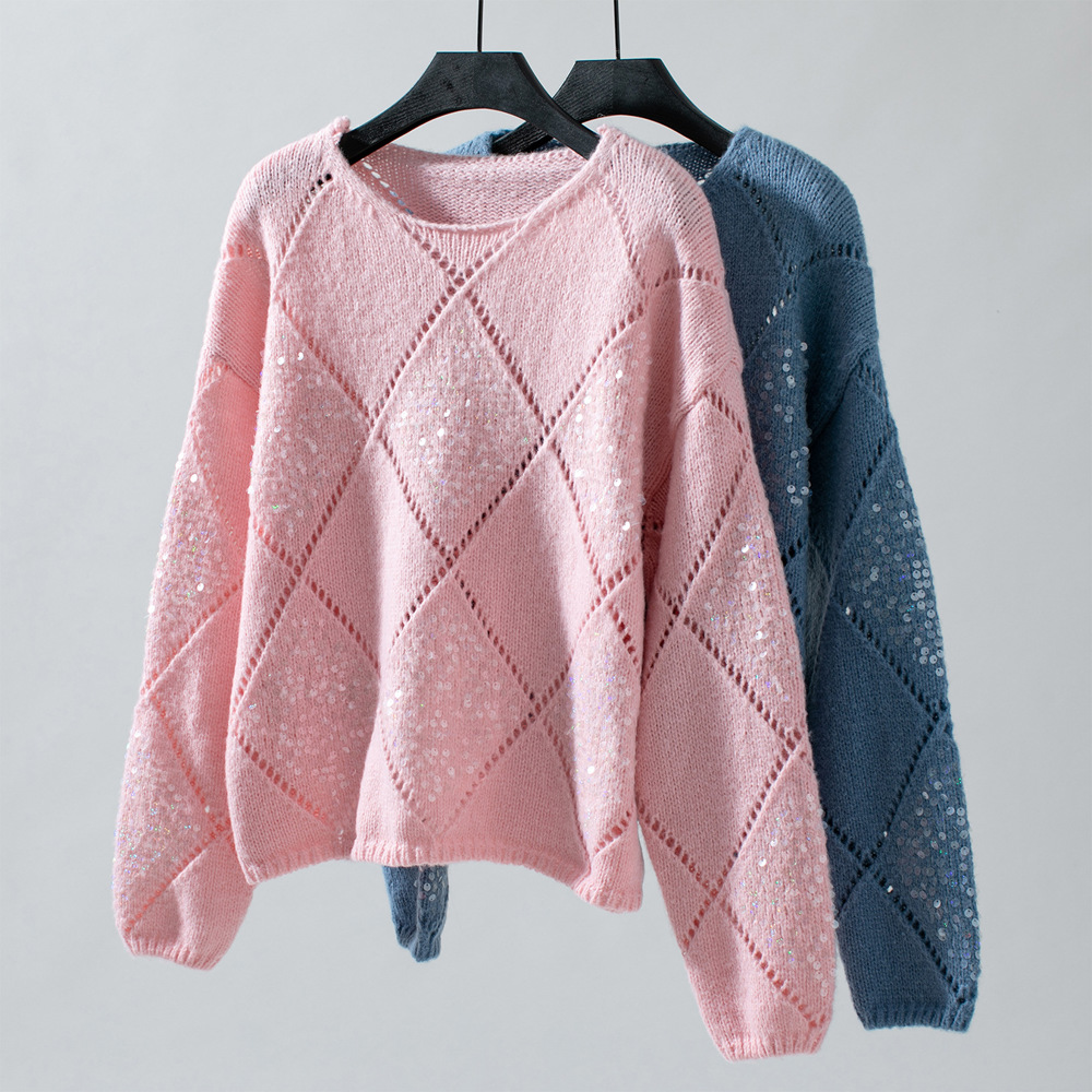 Openwork Sequin Knit Sweater