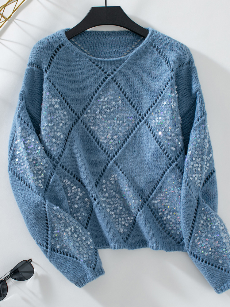 Openwork Sequin Knit Sweater