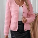  Women's Knitted Cardigan Round Neck Sweater