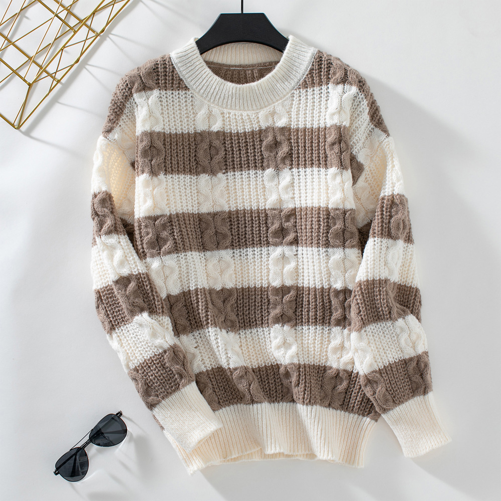 Striped Round Neck Long Sleeve Sweater