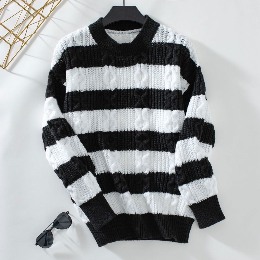 Striped Round Neck Long Sleeve Sweater