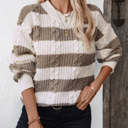  Striped Round Neck Long Sleeve Sweater