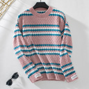  Contrast Striped Round Neck Loose Sweater