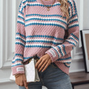  Contrast Striped Round Neck Loose Sweater