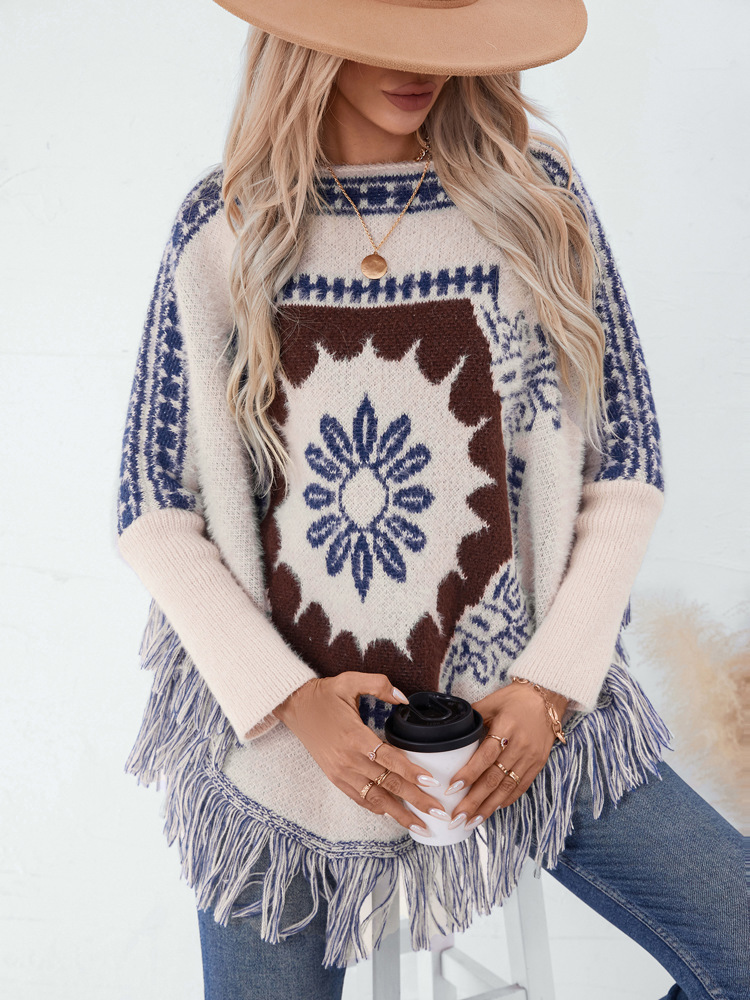 Retro Off Shoulder Sweater Poncho